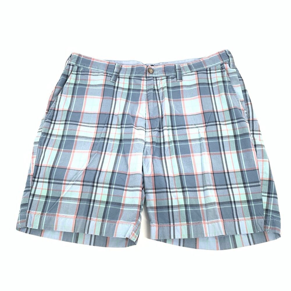 Nautica Plaid Classic Fit Bermuda Shorts 36W Mens Light Blue Preppy Golf Casual